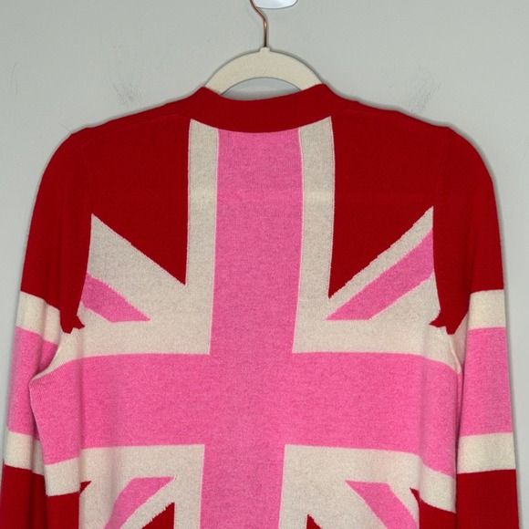 Boden Marianne Red Pink Union Jack 100% Cashmere V-Neck Cardigan Sweater Medium - Picture 9 of 10